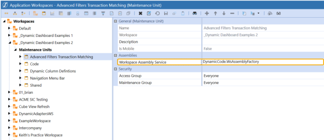 Yellow rectangle box that shows the updated Workspace Assembly Service field on a Maintenance Unit.